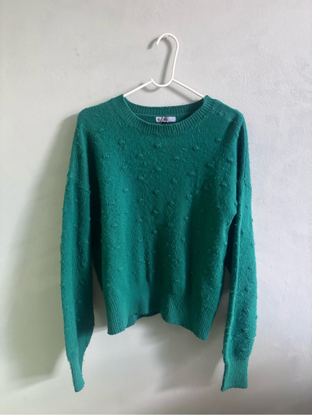 Emerald Dot-Texture Crewneck Sweater